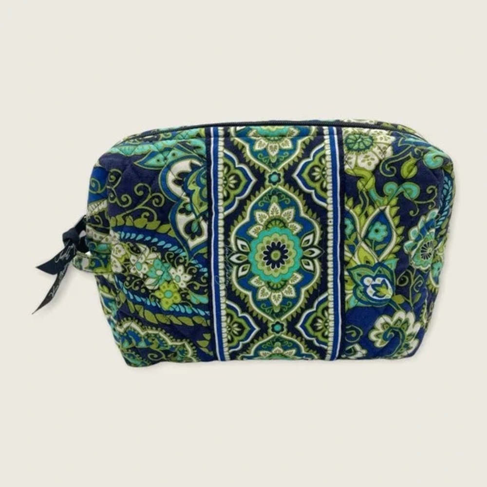 Vera Bradley Rhythm & Blues Blue Green Floral Paisley Lined Cosmetic Bag